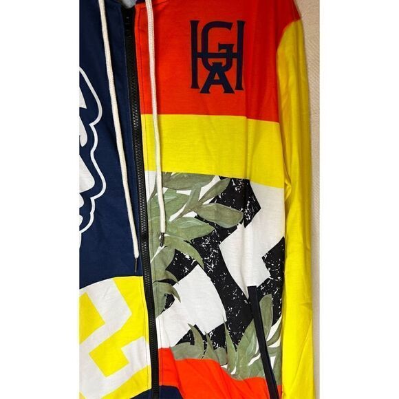 Color Block Graphic Zip Up Hoodie Windbreaker Jacket Size Large - Picture 4 of 8